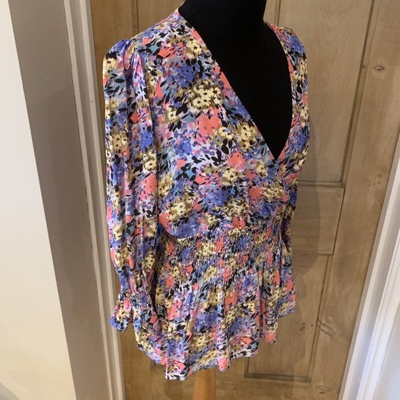 023 - M&S X GHOST Floral Fixed Wrap Top UK 12 V Neck Long Sleeve Shirred NEW - Picture 7 of 8